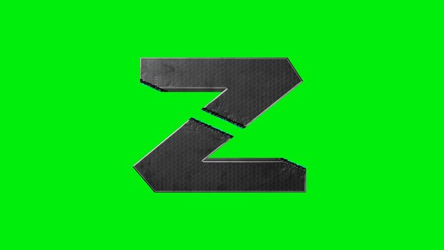  Metal Letter  Z Isolated On Green Screen Or Chroma Key. Abstract Of Iron Burned And Cut By A Laser Or Beam Of Light. Burning Steel Text Effect.Can Be Used As Logo. 3d Animation Alphabet 4k