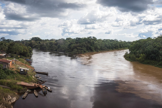 the joint of two amazonic rivers, el Beni. Bolivia. Two colors, not mixed waters.