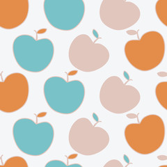 Modern apples in updated fall colors, vector repeat pattern. Surface pattern, turquoise, blush, orange.