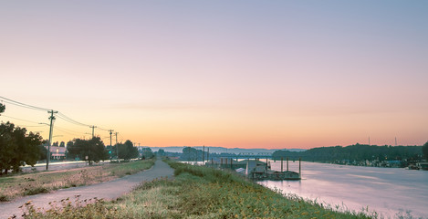 Walking path along Marine Drive and the Columbia River at Sunset