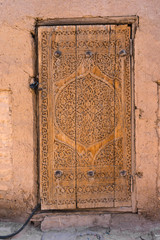 Historische Türe aus Holz, geschnitzt, Ichan-Kala Komplex, Chiwa, Usbekistan