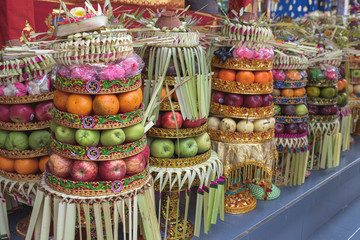 temple offerings of fruits in bali indonesia