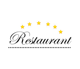 Food And Restaurant Logo - Isolated On White Background. Vector Illustration For Cook, Kitchen And Bar Logo. Five Star Restaurant And Food Logo For Bistro, Sticker And Label