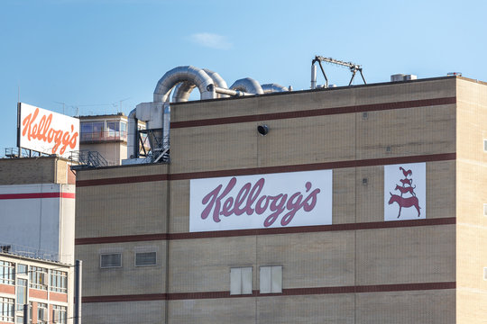 bremen, bremen/germany - 12 07 18: kelloggs factory sign on an building in bremen germany