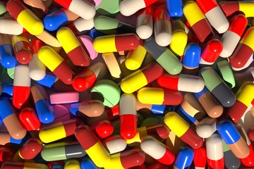 Heap of colorful drugs and pills
