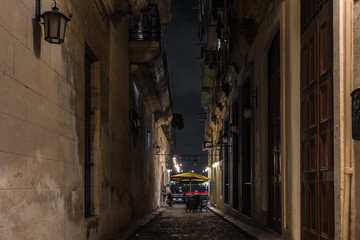corridor of the night streets, Havana, Cuba.