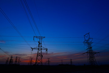 The power supply facilities of contour in the evening