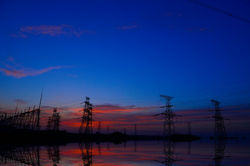 The power supply facilities of contour in the evening
