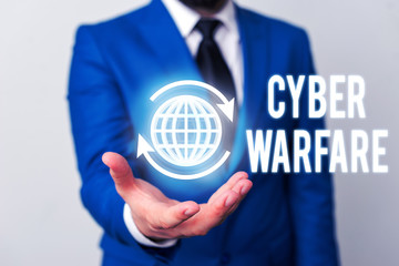 Word writing text Cyber Warfare. Business photo showcasing Virtual War Hackers System Attacks Digital Thief Stalker
