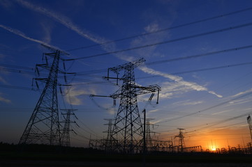The power supply facilities of contour in the evening