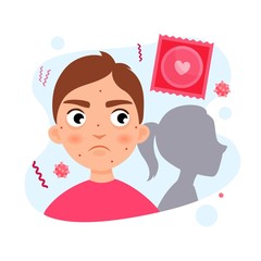 Vector illustration of a young man and woman silhouette. Sexually transmitted diseases concept.