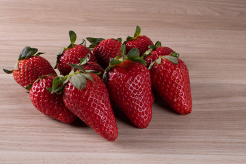  set fresh strawberries on wooden background