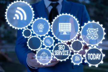 Text sign showing Seo Service. Business photo text techniques and procedures to increase the...