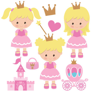 Cute princess girl vector cartoon illustration