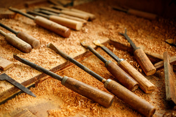 woodwork carpenter craftsman in wood tool sawmill