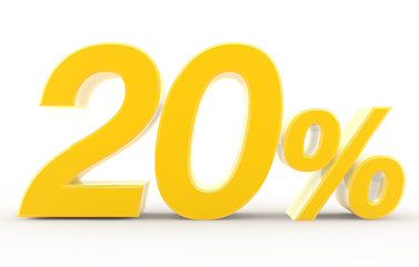 20 percent on white background illustration 3D rendering