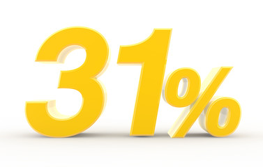31 percent on white background illustration 3D rendering