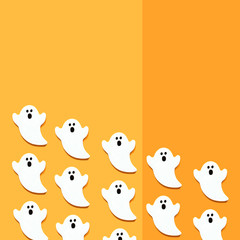 オレンジバックに白いオバケを並べて上にコピースペース