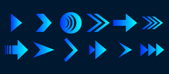 Set of vector arrows. Blue Arrows icon vector on black background