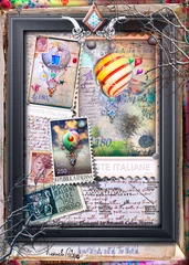 Foto auf Acrylglas Phantasie Vintage und altmodische Postkarte mit einem Steampunk-Heißluftballon