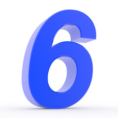 Number 6 blue collection on white background illustration 3D rendering