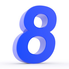 Number 8 blue collection on white background illustration 3D rendering