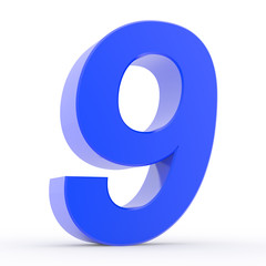 Number 9 blue collection on white background illustration 3D rendering