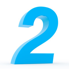 Number 2 blue collection on white background illustration 3D rendering