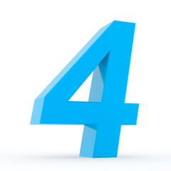 Number 4 blue collection on white background illustration 3D rendering