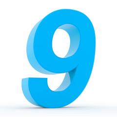Number 9 blue collection on white background illustration 3D rendering