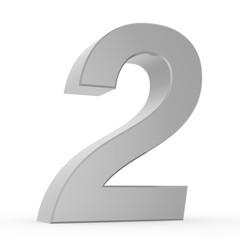 Naklejka premium Number 2 chrome gray collection on white background illustration 3D rendering
