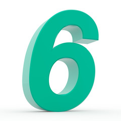 Number 6 green collection on white background illustration 3D rendering