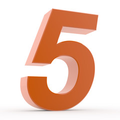Number 5 orange collection on white background illustration 3D rendering