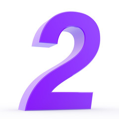 Number 2 purple collection on white background illustration 3D rendering
