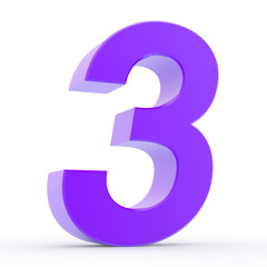 Number 3 purple collection on white background illustration 3D rendering