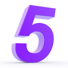 Number 5 purple collection on white background illustration 3D rendering