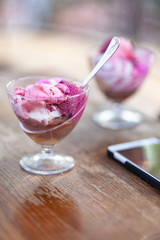 milk ice cream in glass on the table