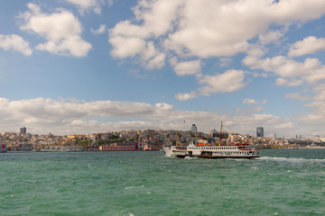 ferry traveling in bosfor sea of istanbul - obrazy, fototapety, plakaty