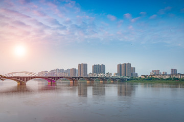Fototapeta na wymiar Three Bridges of the Min River, Leshan City, Sichuan Province, China