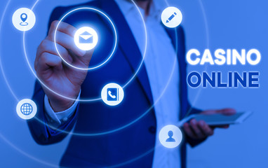 Conceptual hand writing showing Casino Online. Concept meaning Computer Poker Game Gamble Royal Bet Lotto High Stakes