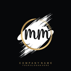 MM initials handwriting logo, with brush template and brush circle