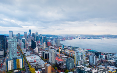 Fototapeta na wymiar City view of Seattle, top view of downtown, Seattle Washington States, USA