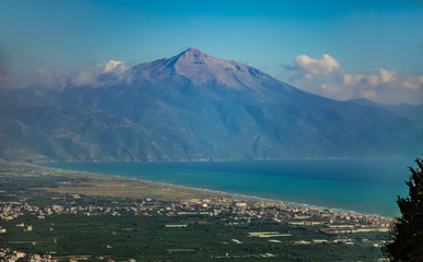 sea and big mountain (kel dag or kilic dag) view in hatay - Turkey
