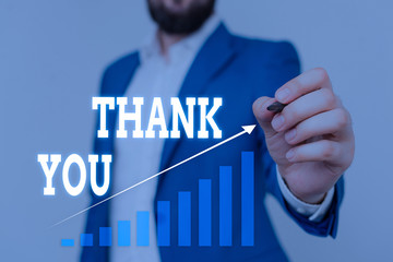 Text sign showing Thank You. Business photo showcasing a polite expression used when acknowledging...
