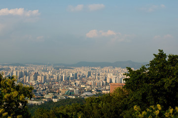 Seoul city street view from top in summer