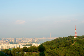 Seoul city street view from top in summer