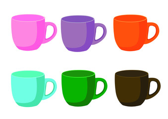 coffee cup Multi color on white background illustration vector  and many coffee cups Multi color pink purple orange blue green brown