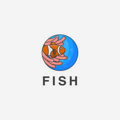 icon logo of fish in the sea