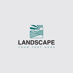 icon logo landscape of mountain,sun and filed concept