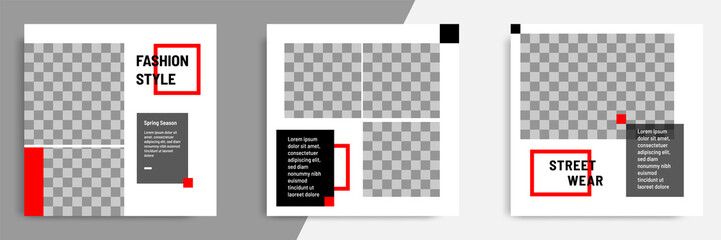 Minimal design background vector illustration in black red white frame color. Editable square abstract vintage, geometric strip line shape banner template for social media post, stories, story, flyer.